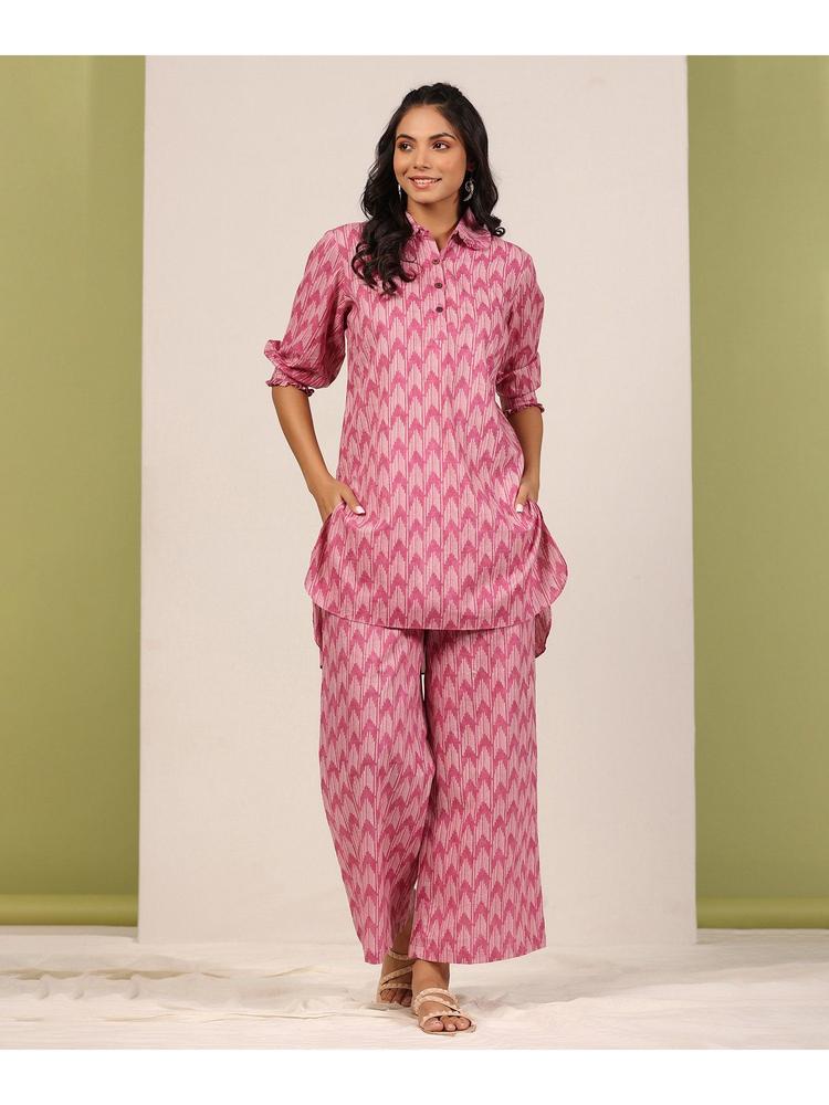 Women's Purple Printed Pure Cotton Pyjama Top Night Suit Set