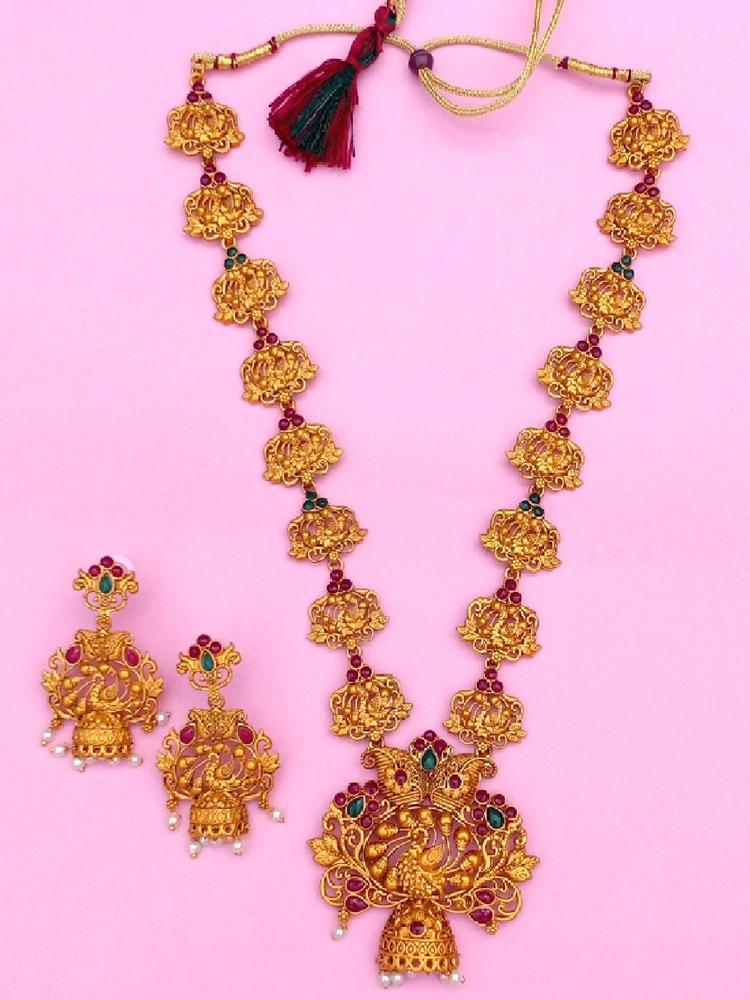 Gold Plated Majestic Peacock Nakshi Temple Necklace Set with Pearls for Women