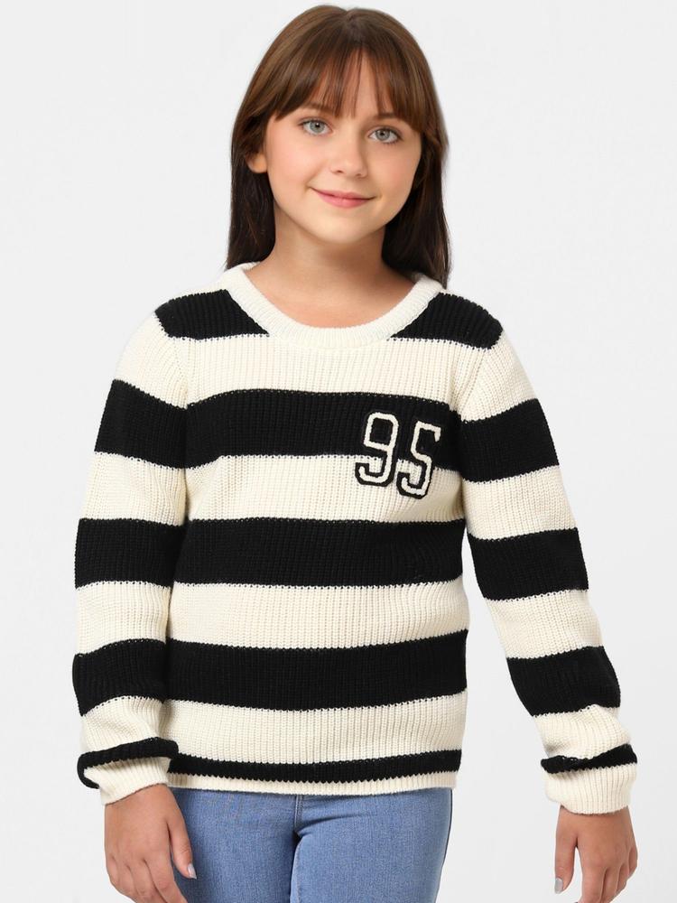 Girls Striped Casual White Sweater