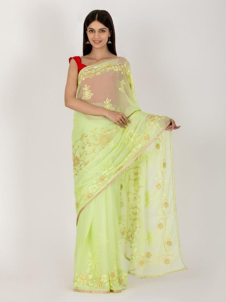 Sweet Lime Green Saree with Unstitched Blouse
