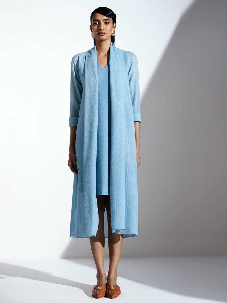 Azra Azure Blue Jacket In Wool