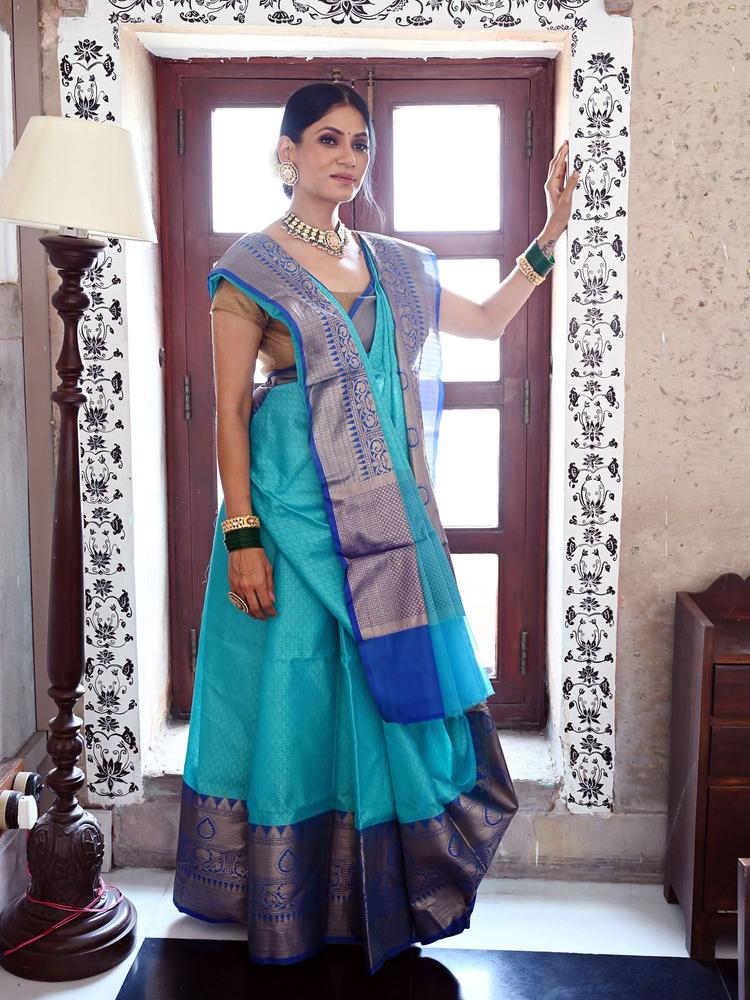 Blue Art Silk Saree with Unstitched Blouse