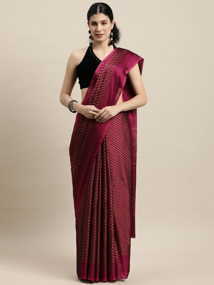 Magenta Crepe Printed Traditional Saree with Unstitched Blouse
