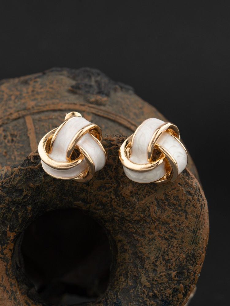 Contemporary Gold Toned with White Beads Stud Earring for Womens