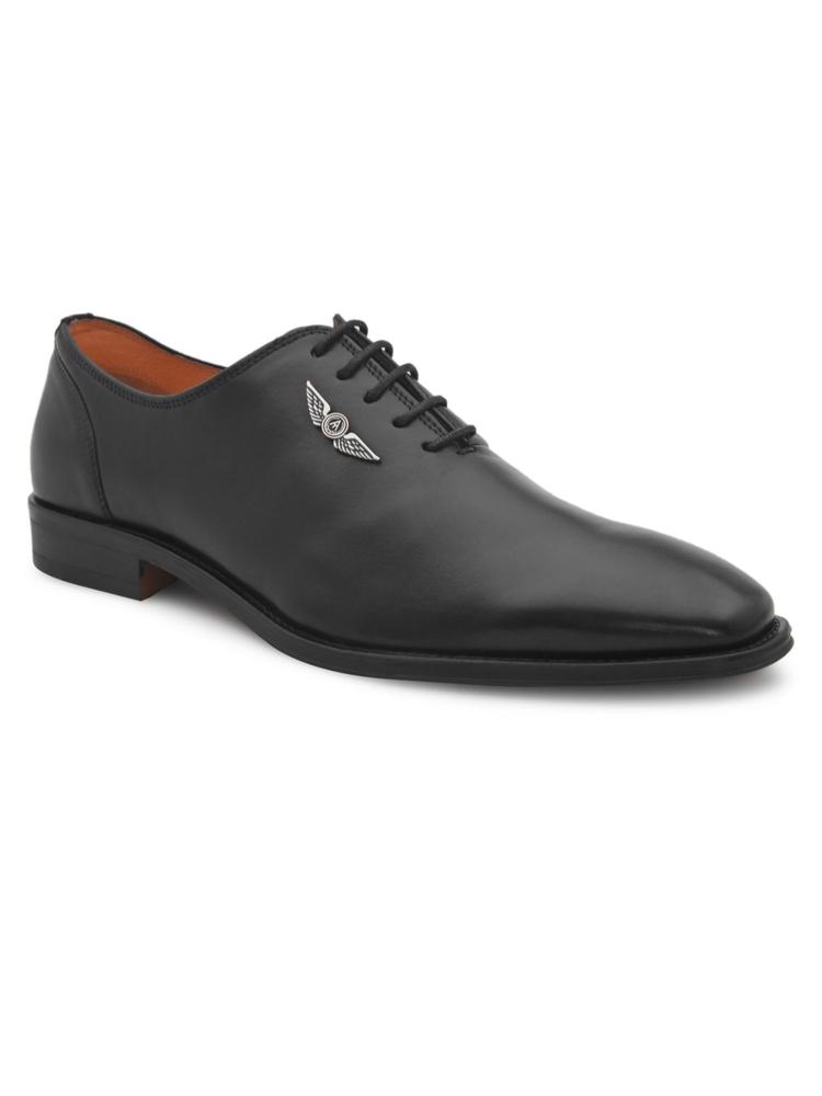 Solid Black Leather Lace Up Shoes