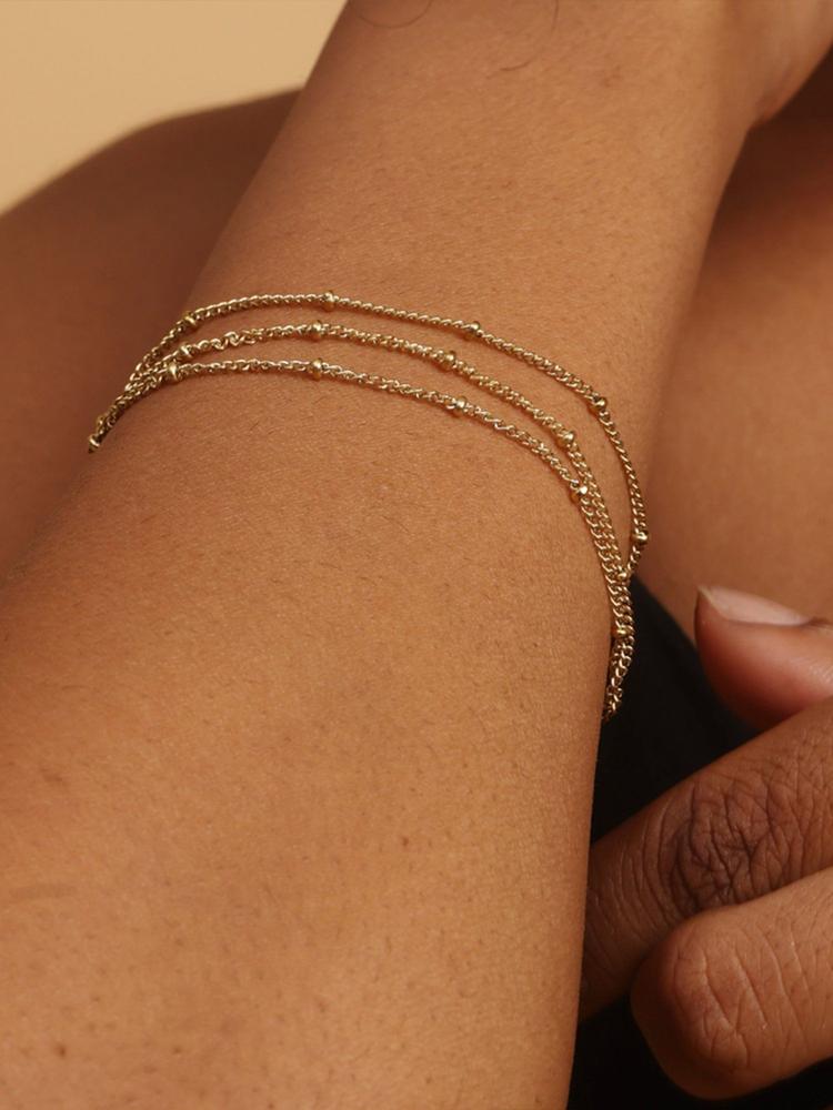 18K Gold Plated Triple Layer Tiny Beads Bracelet for Women