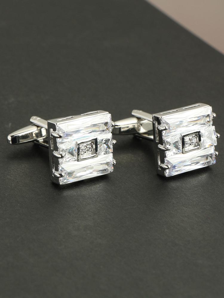 White & Silver Coloured with Stone Cufflink for Men