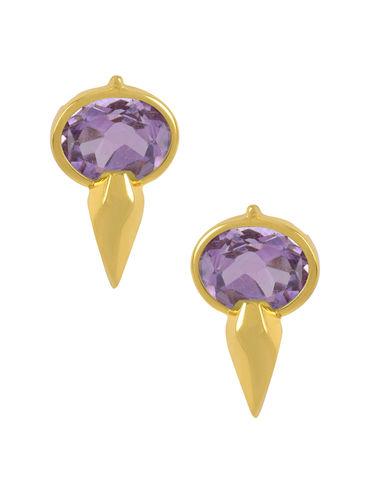Sterling Silver Gold Plated Oval Amethyst Ear Studs
