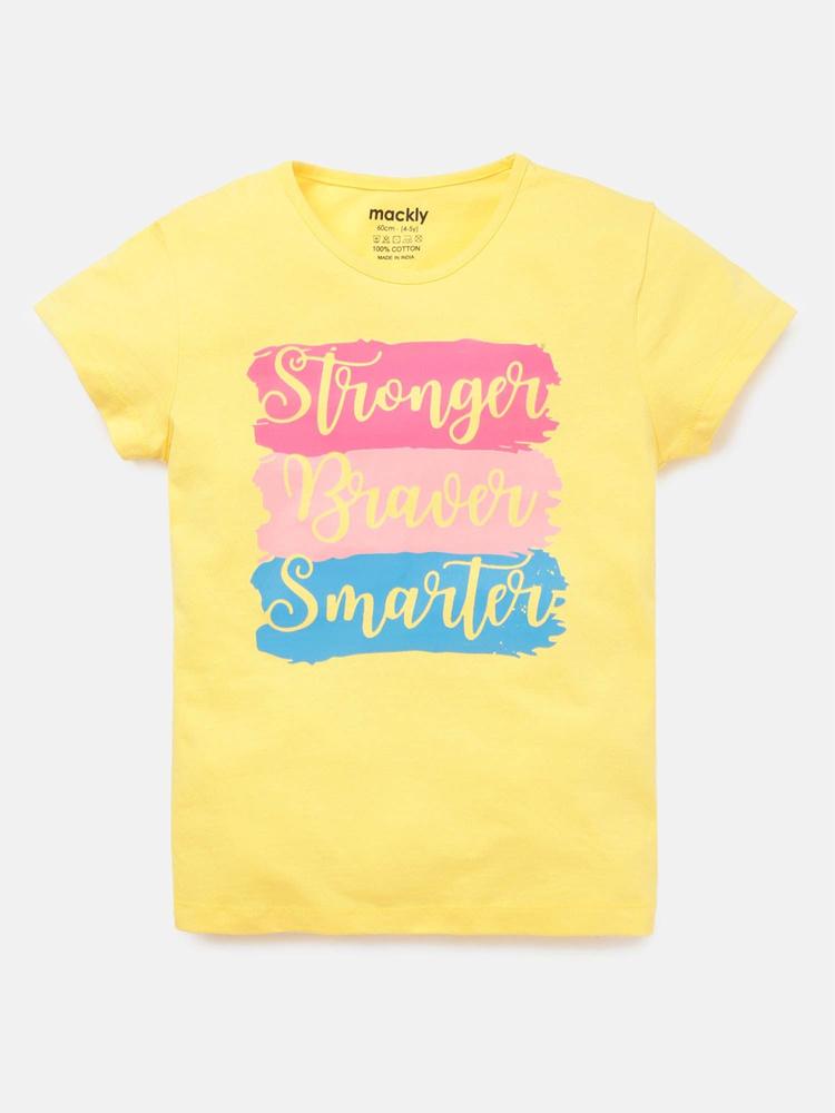 Girls Printed Yellow T-Shirt