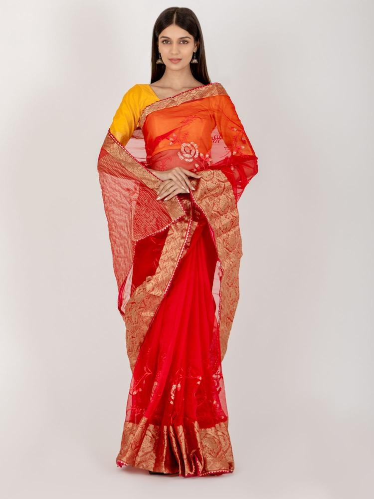 Rose Organza Saree with Unstitched Blouse