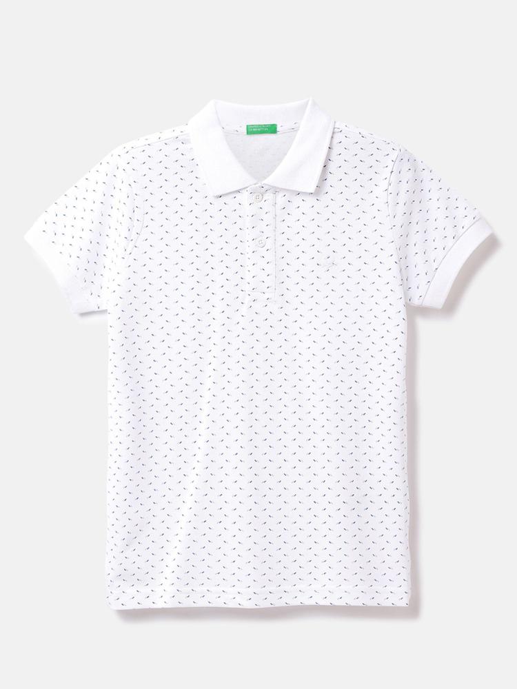 Cotton Printed Polo Neck Boys White T-shirts