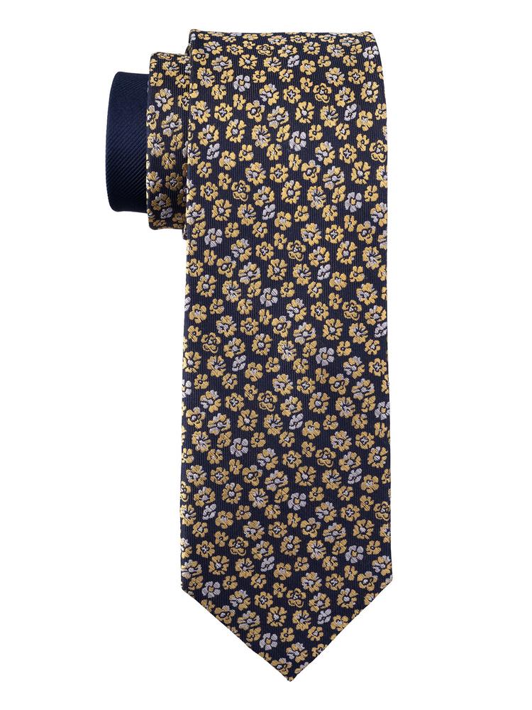 Yellow Floral with Blue Tail Silk Tie