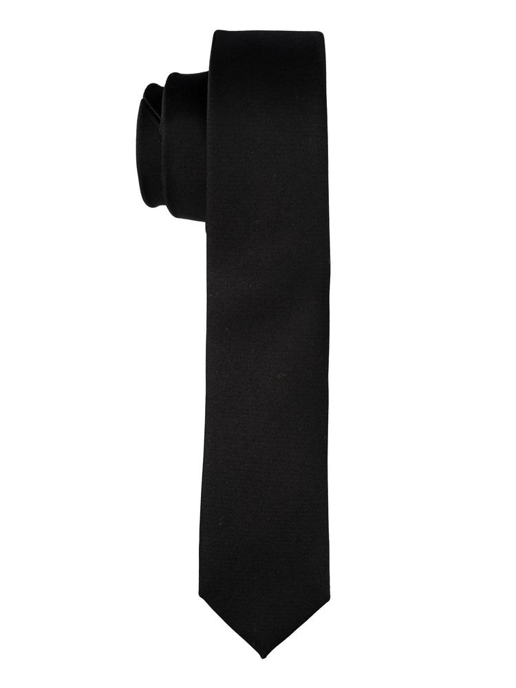 Solid Black Slim Silk Tie