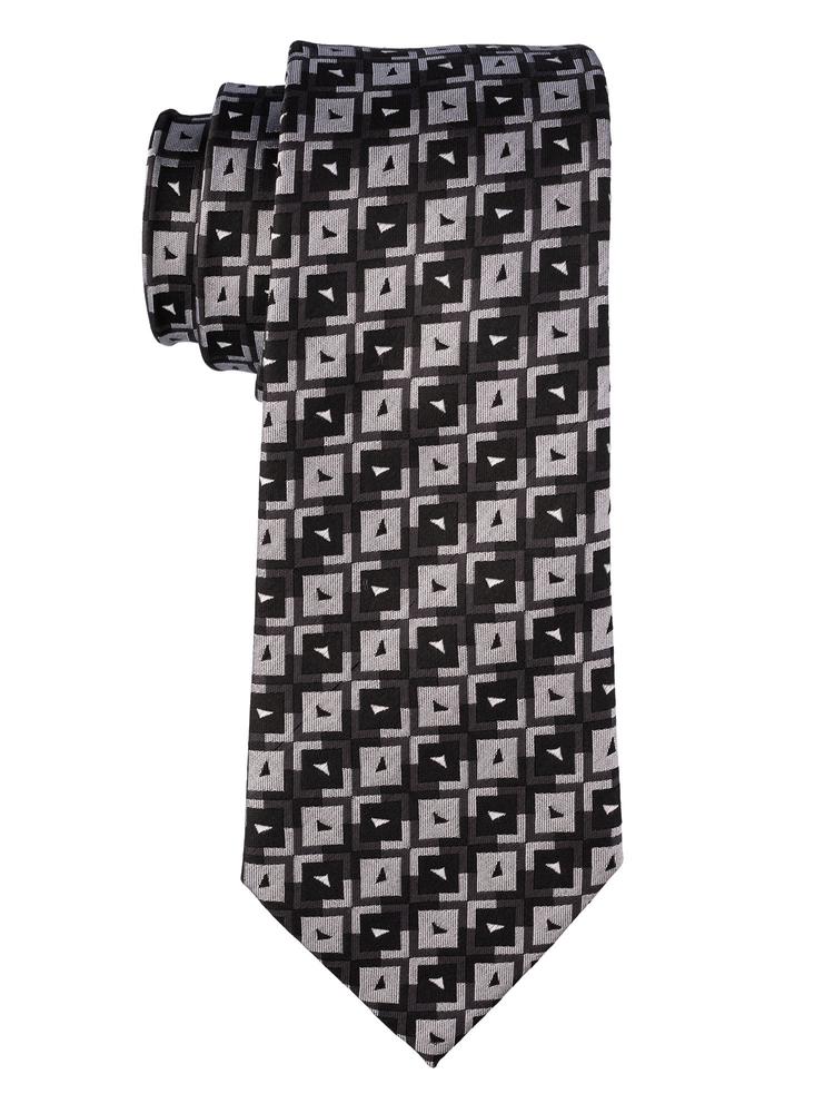 Black with Silver Geo Print Silk Tie