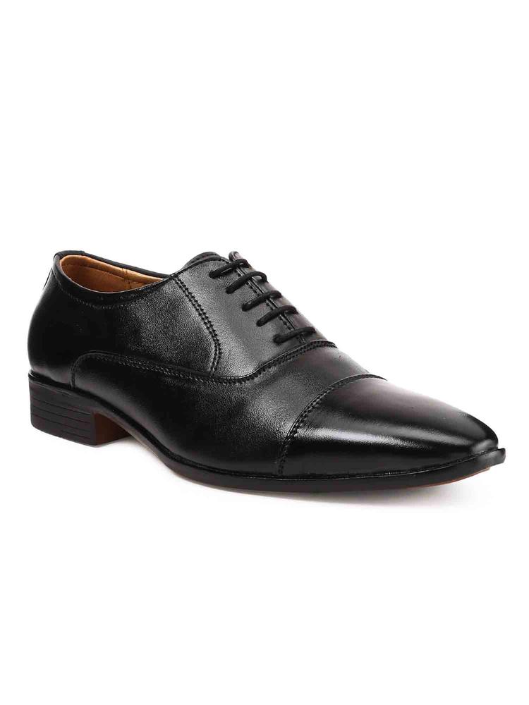 Solid Black Italian Leather Oxfords