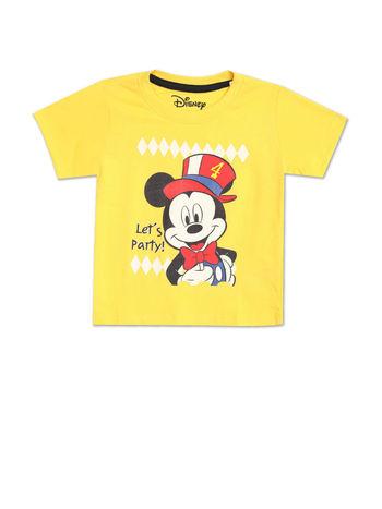 Boys Yellow Mickey Mouse Graphic Print Cotton T-Shirt