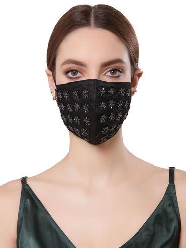 3 Ply Black Faux Silk Floral Embellished Fabric Fashion Mask