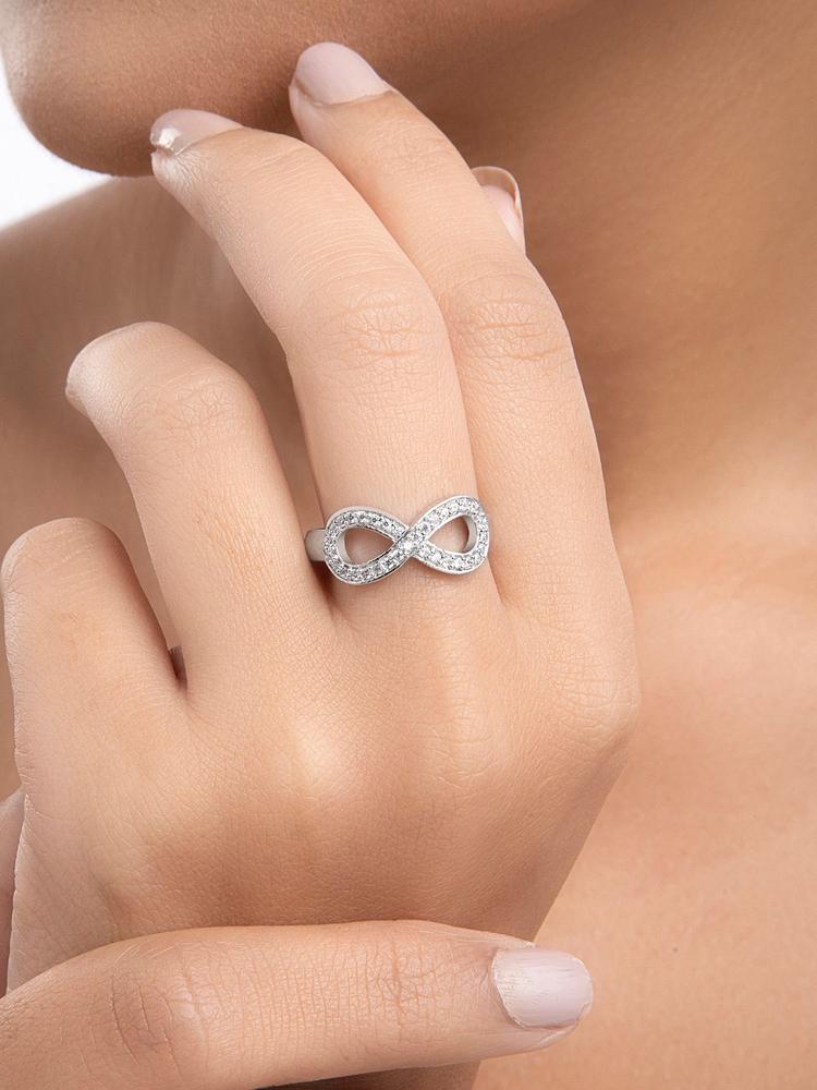 Zircon Studded Infinity Sterling Silver Ring
