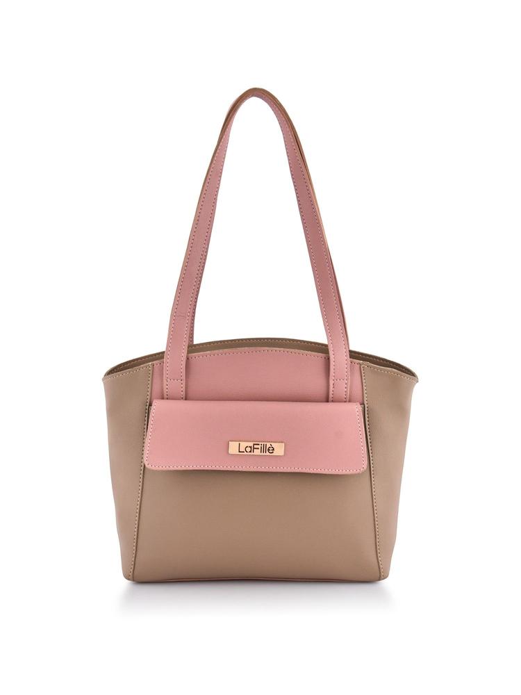 Women's Multicolor Solid Handheld Bag (Beige,Pink)