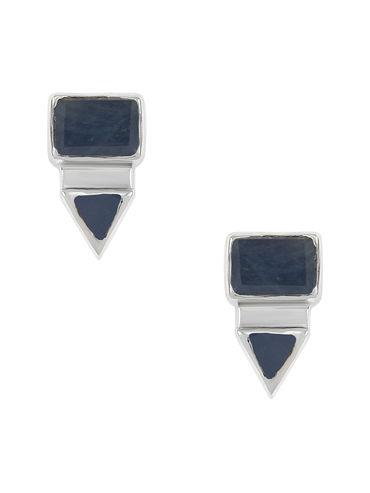 Sterling Silver Rectangle Triangle Blue Sapphire Ear Studs
