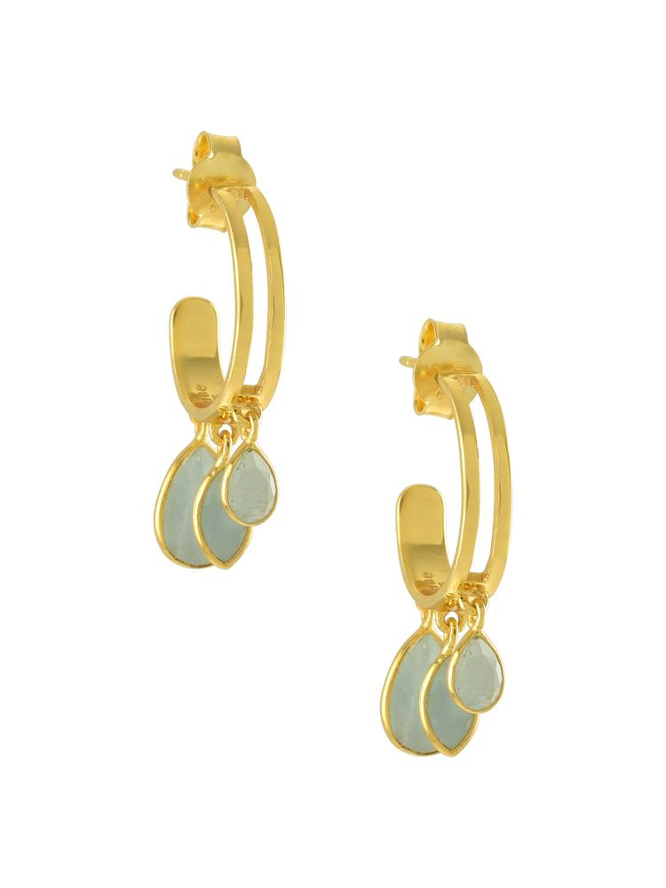 Sterling Silver Gold Plated Pear Marquise Aquamarine Hoop Earrings