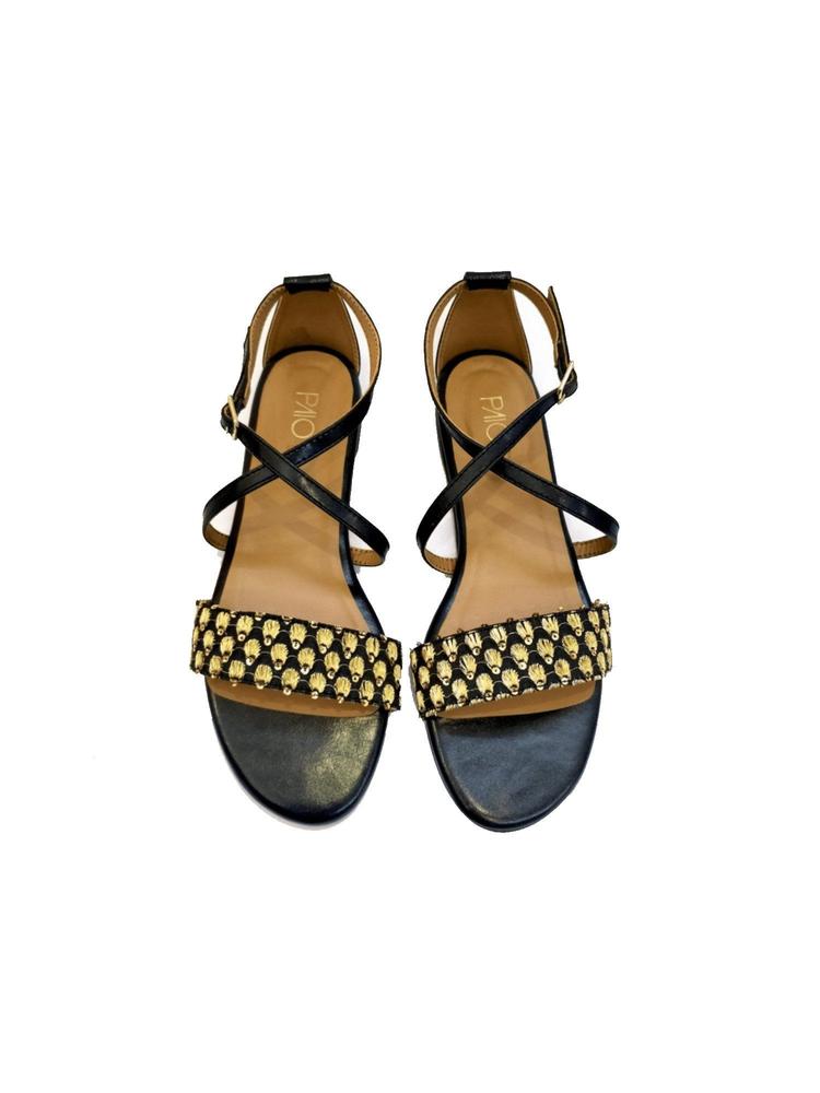 Black Kira Fabric Embroidered Sandals