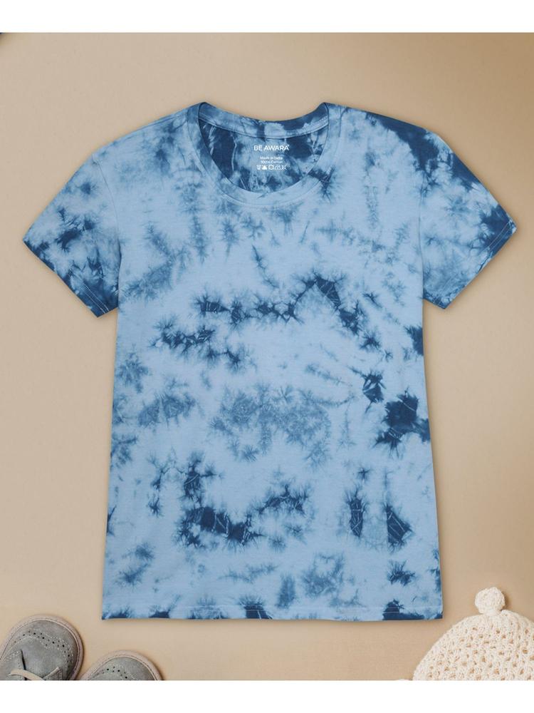 Aqua Dip Tie & Dye Half Sleeves Kids T-shirt Blue