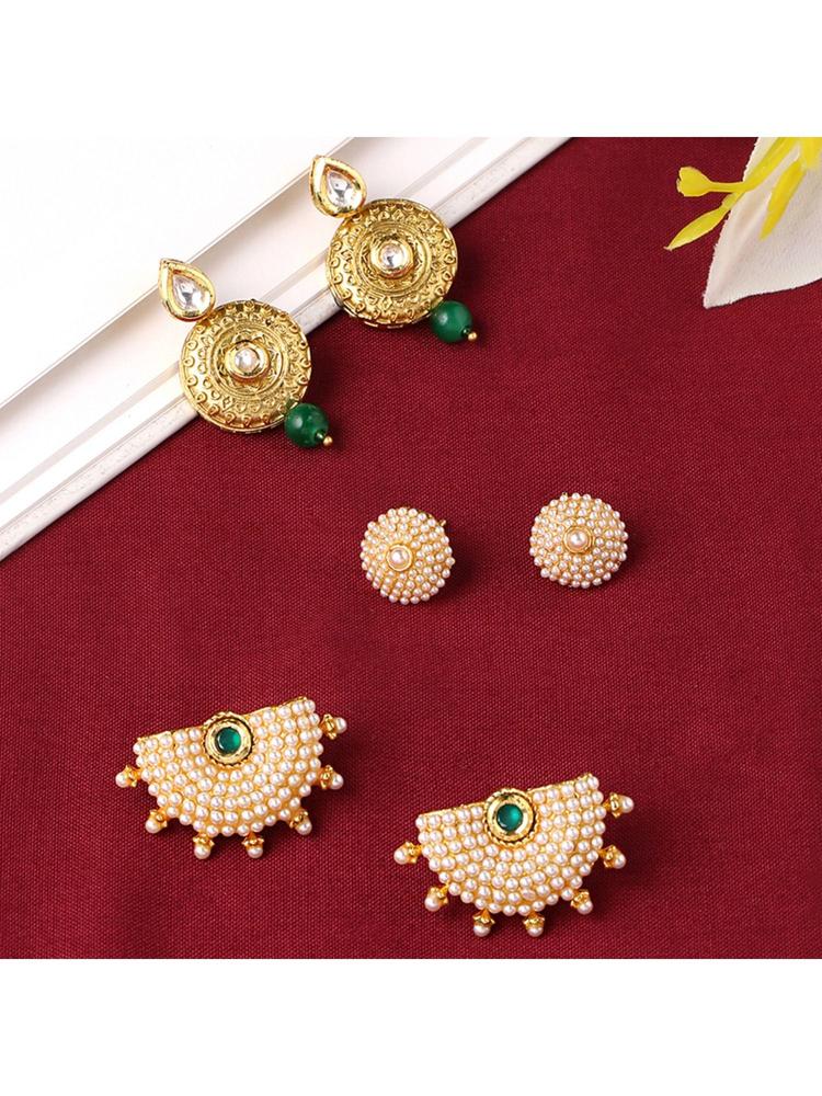 Set of 3 Pairs Gold Plated Pearl Earrings