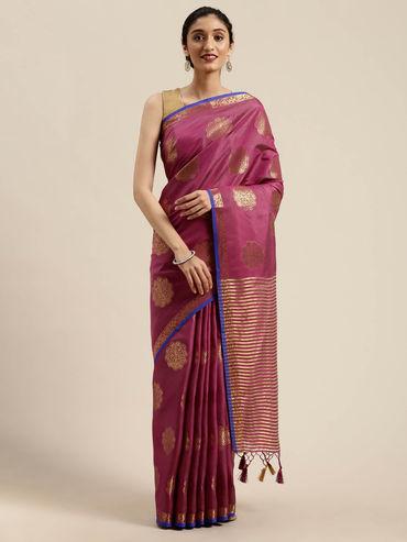 Women Kanjivaram Style Silk Saree With Unstitched Blouse