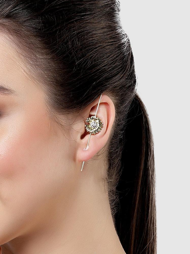 Women Gold Plated Floral Design Ear Cuffs
