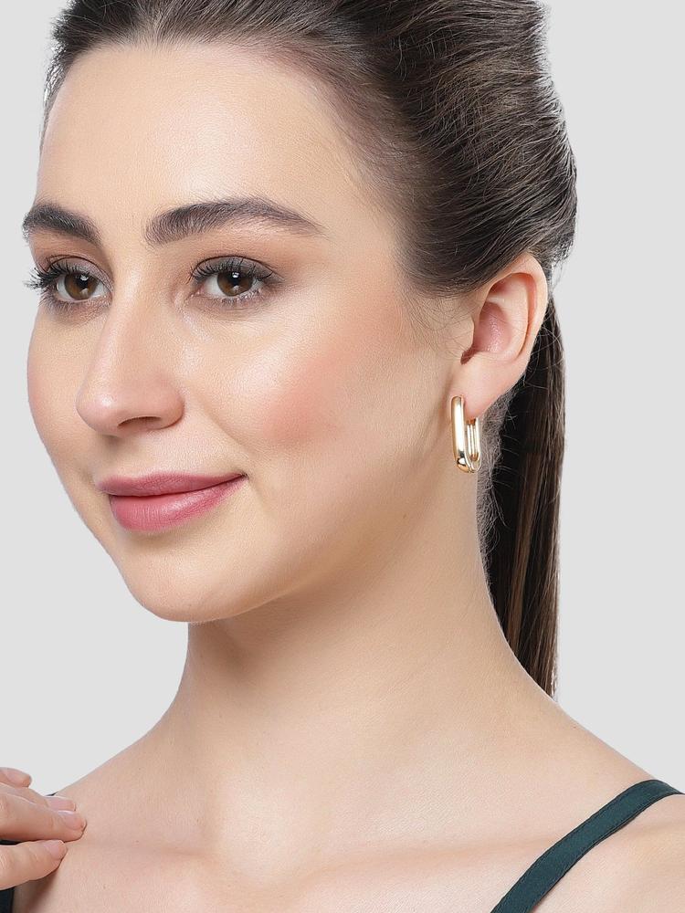 Women Gold Tone Square Shape Huggies Earrings