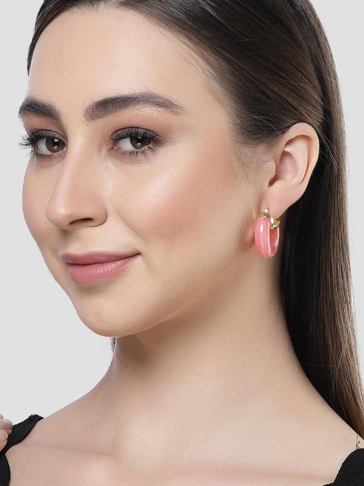 Women Gold Tone Peach Resin Hoop Earrings