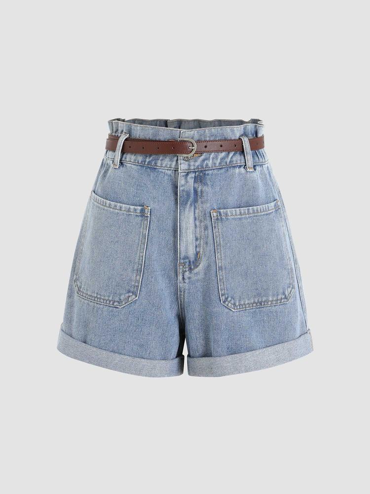 Denim Pocket Shorts With Belt
