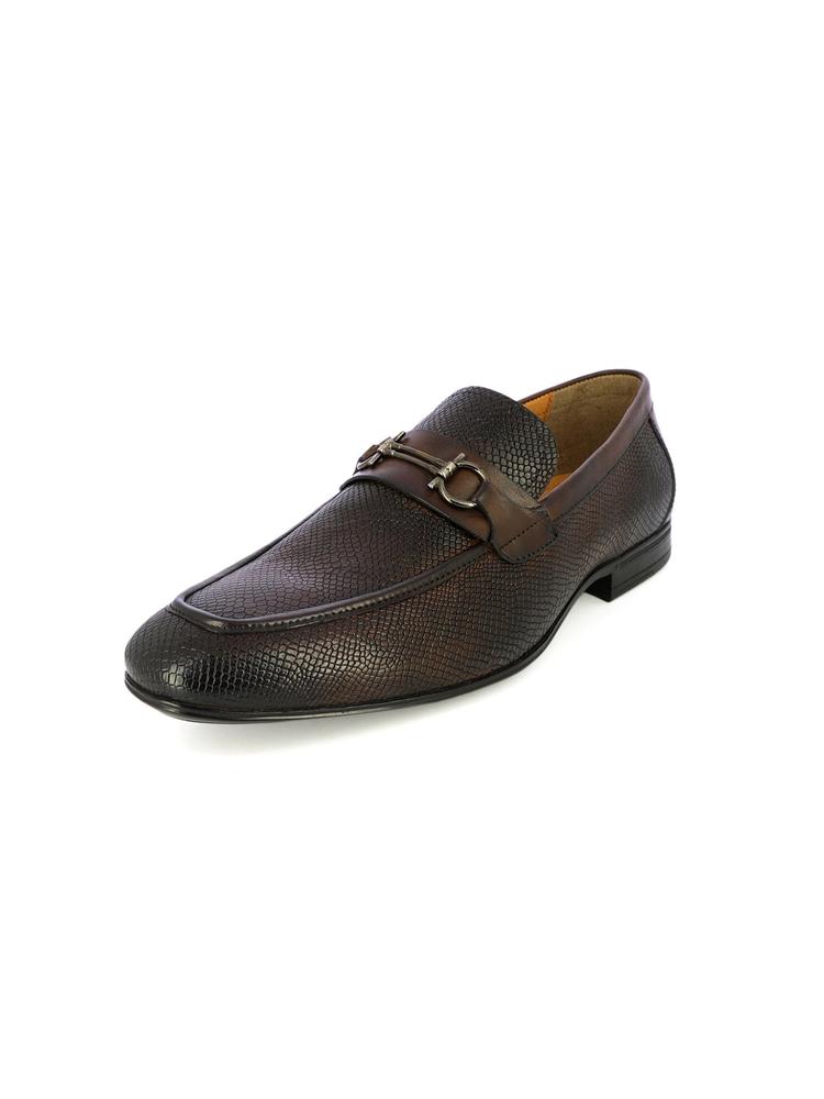 Patterned Brown Horsebit Slipon Formal Slipon Shoes