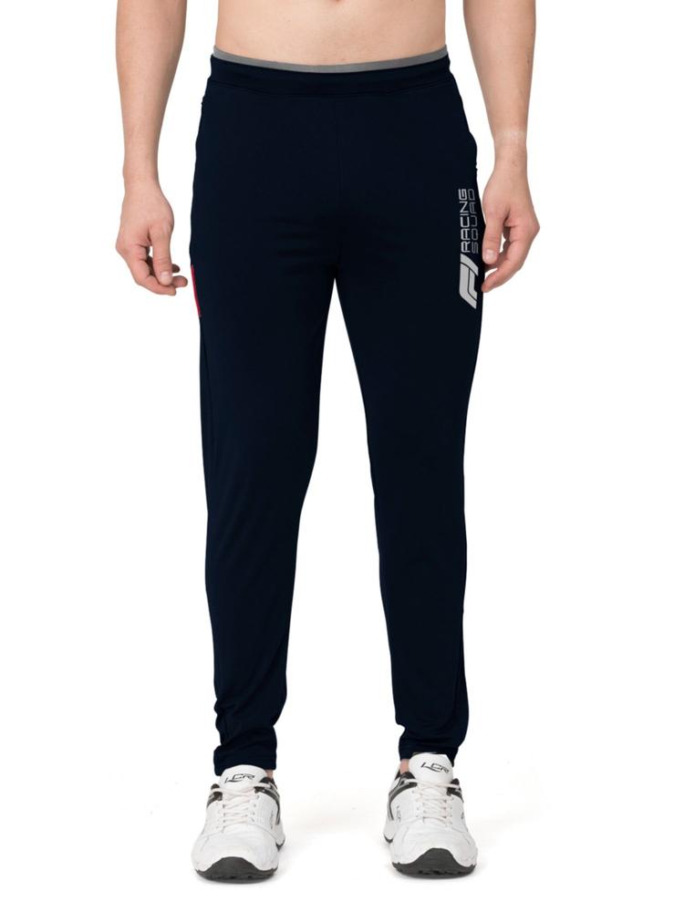 Navy Blue Trendy Printed Cotton Blend Active Athleisure Trackpant for Men