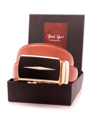 Red Mens Genuine Leather Belt With Grid Pattern Buckle