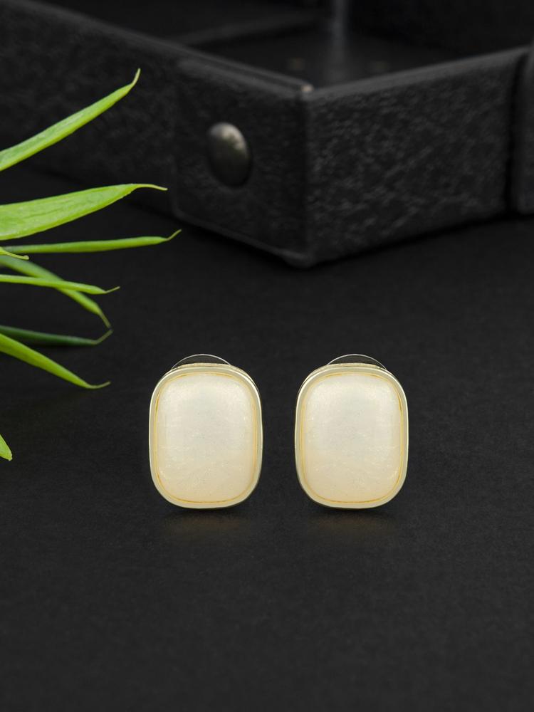 Gold-Toned and White Stone-Studded Oversized Studs