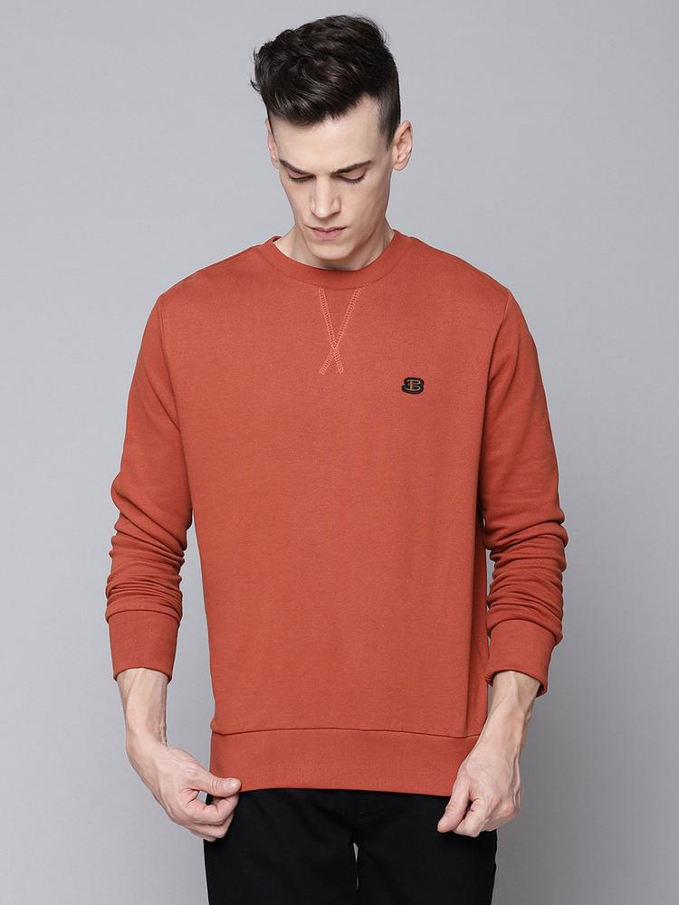 Orange Solid Round Neck Sweatshirt
