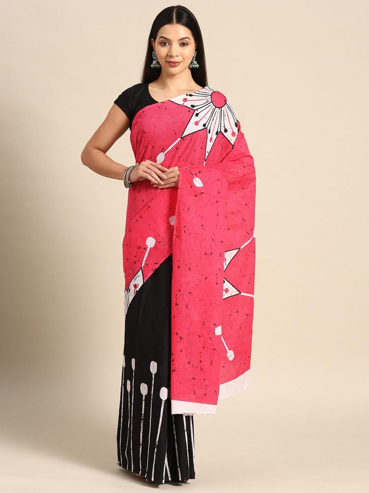 Pink Color Pure Cotton Abstract Printed Saree with Unstitched Blouse