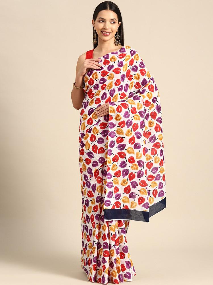 Multi Color Pure Cotton Floral Printed Saree with Unstitched Blouse