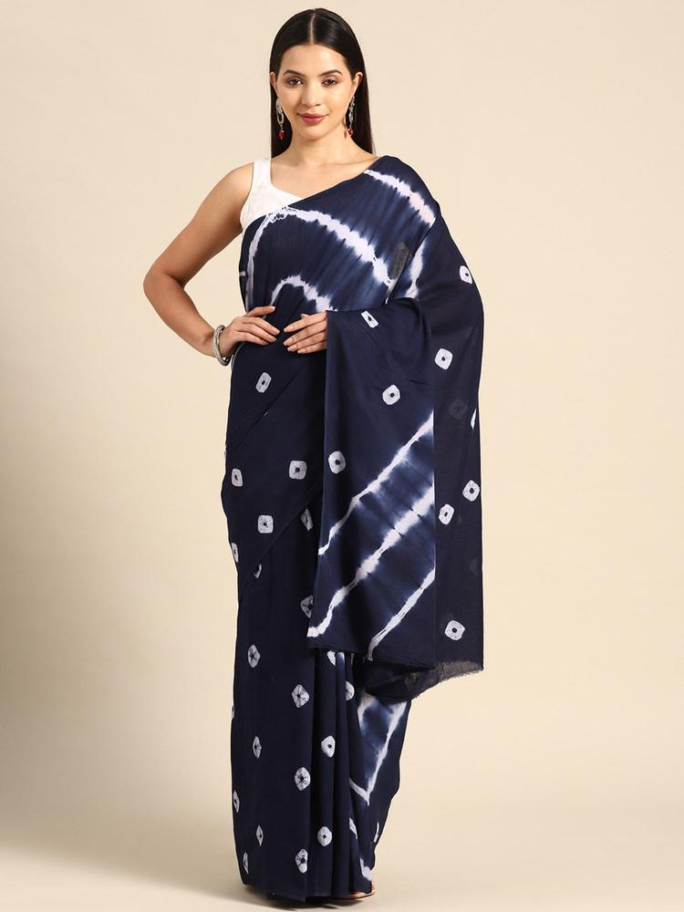 Blue Color Pure Cotton Tie and Dye Printed Saree with Unstitched Blouse