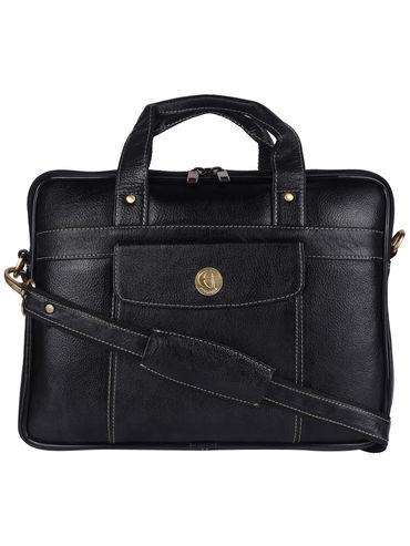 Pure Leather Gothic Style 15.5" Laptop Messenger Bag For Men Women,Black