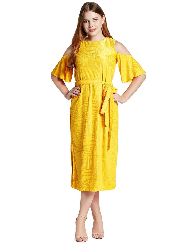 Yellow Cold-Shoulder Midi Dress (Set of 2)