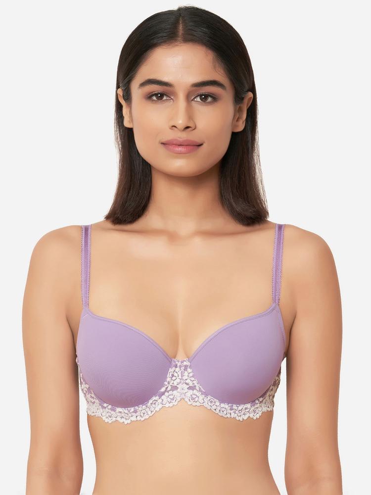 Embrace Lace Padded Wired 3/4Th Cup Lace T-Shirt Spacer Cup Bra - Lavender