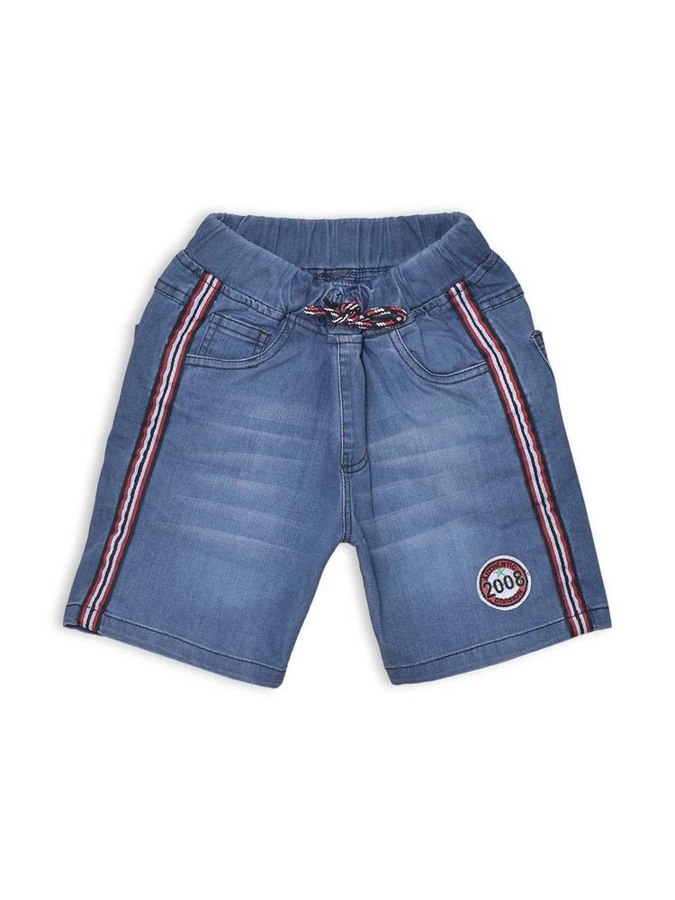 Navy Blue Color Denim Shorts With Dummy And Light Distress Effect For Boys