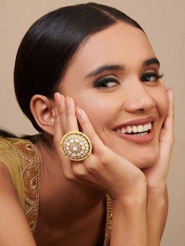 Meira Kundan and Pearls Embellished Ring