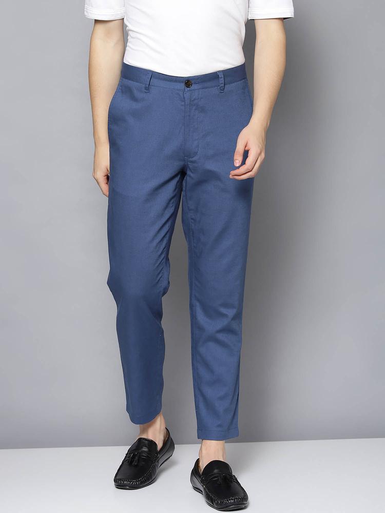 Blue Solid Tapered Fit Trouser