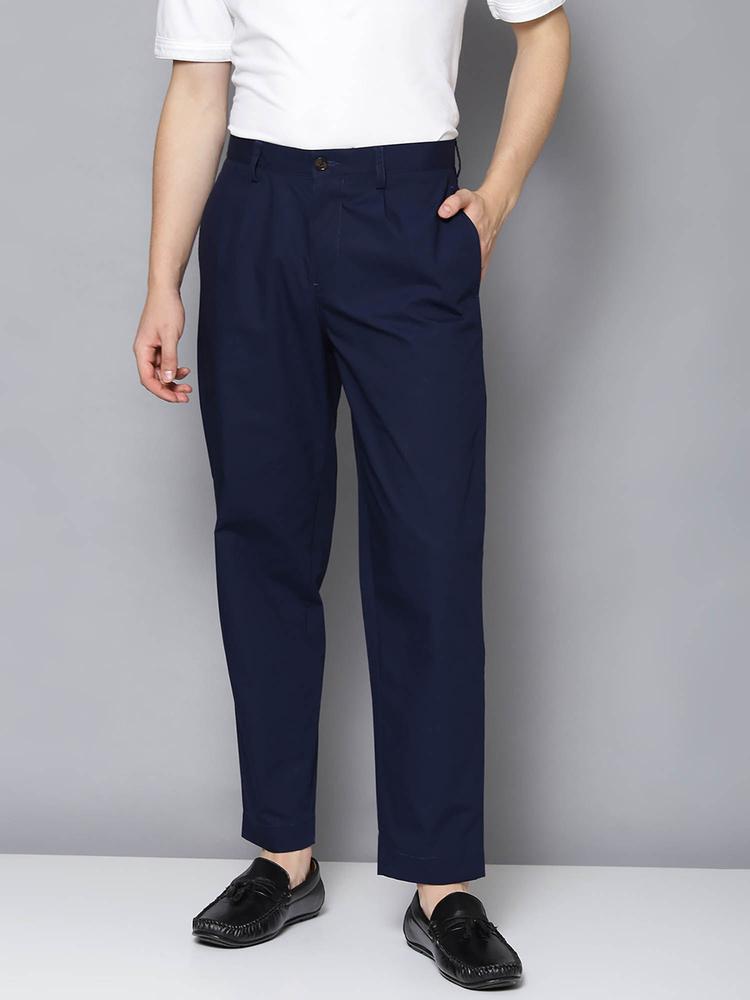 Dark Blue Solid Tapered Fit Trouser