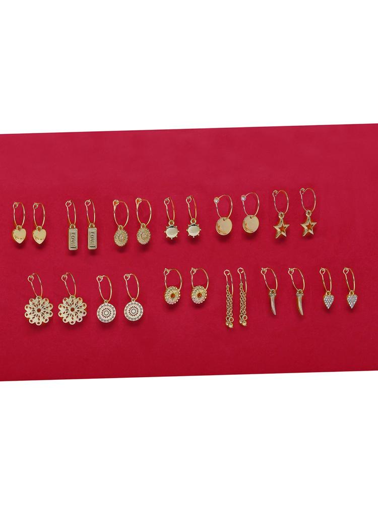 Set of 12 Gold-Toned Contemporary Earrings