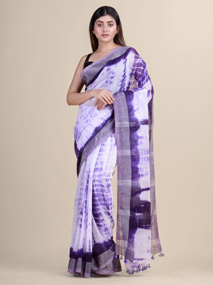 Purple & White Silk Hand Woven Srivari Saree With Unstitched Blouse
